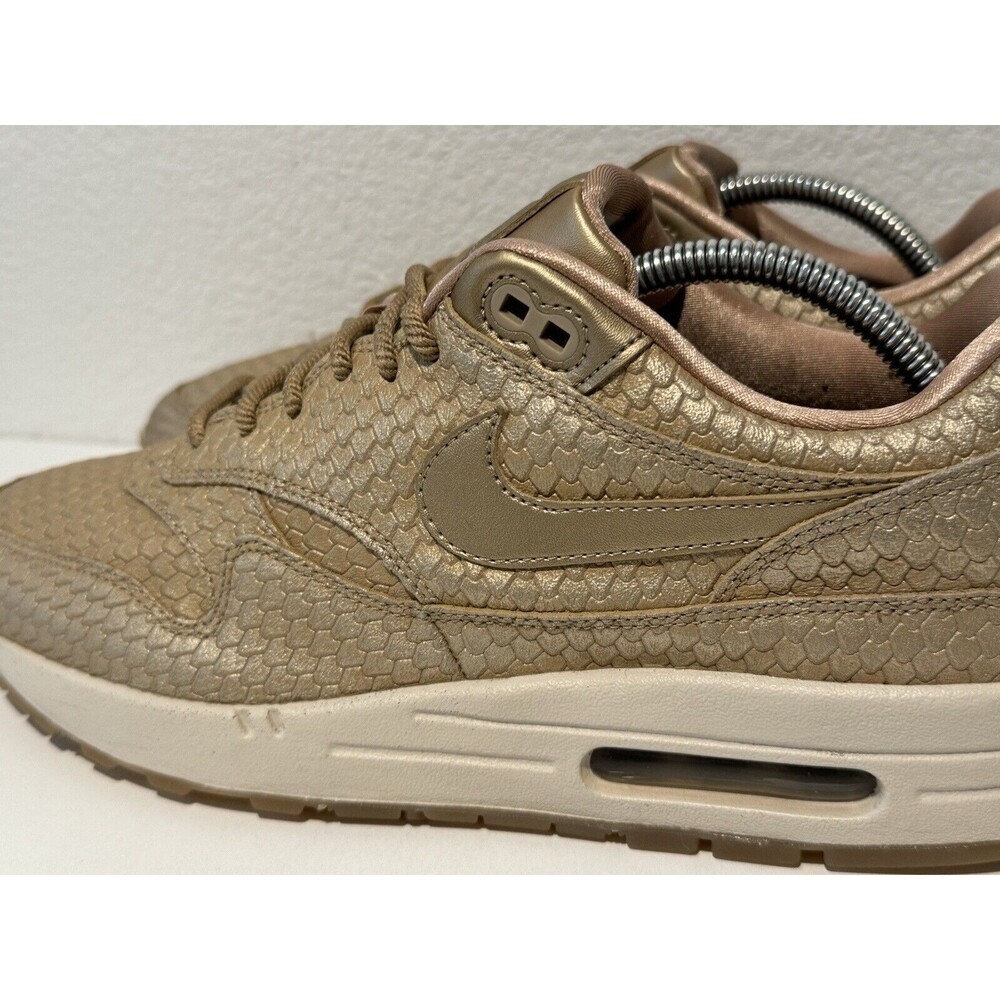 Nike Air Max 1 Womens Running Shoes Sz 12 Premium Gold Fish Sneakers 454746-900 - Picture 2 of 16